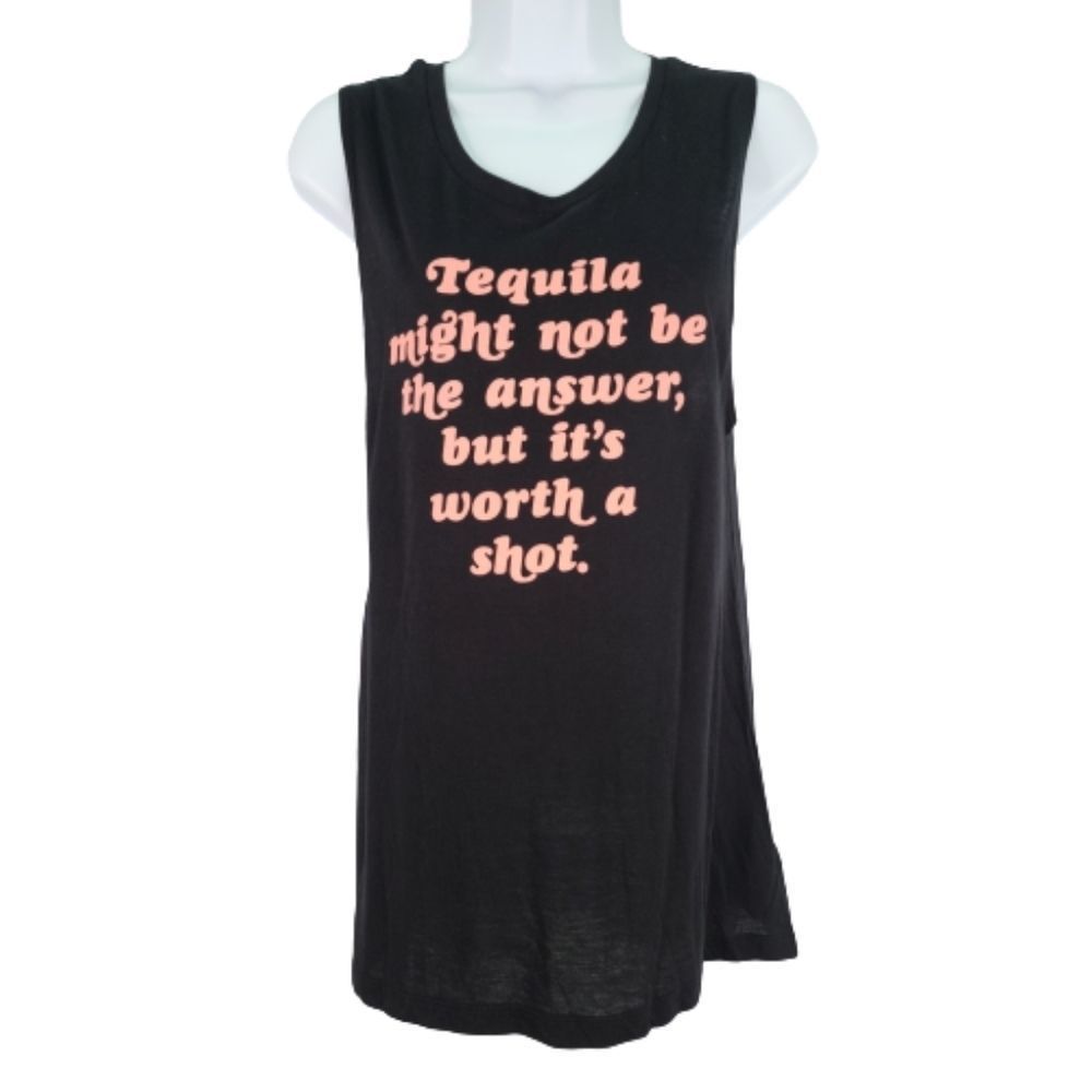 Express One Eleven Tank Top Black Pink Graphic